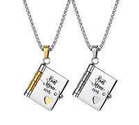 Cupimatch My Little Star Book Chain, Stainless Steel Hinged Book Pendant Necklace with 6 Love Messages Engraved, Stainless Steel