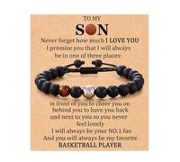 Cupimatch Natural Stone Beaded Bracelet: Teen Boys Basketball Bracelet Male Boys Son Grandson Coach Birthday Graduation Gift