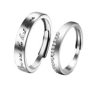 Cupimatch Pair of Rings Engagement Ring Set: Adjustable Partner Rings with Engraving You Are The Best To Me Wedding Rings with Cubic Zirconia Wedding Ring Couple Rings Love Promise Jewellery Gift for