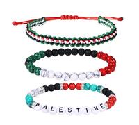 Cupimatch Palestine Flag Freedom Bracelets: Handwoven Beaded Friendship Bracelets Set with Infinite Symbol Bohemian Style 3 pack Adjustable Bracelets with Card