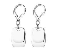 Cupimatch Personalized Geometric Dangle Earrings: Custom Engraved Stainless Steel Rectangle Earrings with Leverback Closure, Unique Gift for Her Him, Modern ID Tag Design