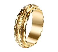 Cupimatch Plumeria Flower Ring Women: Exquisite 14K Gold-Plated Hawaiian Women's Ring with Engraving 7 mm Wide Band Ring Vintage Flower Ring Made of Brass Elegant Jewellery for Women Girls Size 67