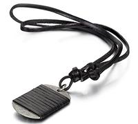 Cupimatch Retro Style Alloy Dog Tag Pendant Necklace for Men Boys with Adjustable Black Leather Chain, Fits 15.7"- 31.5" Wrist (Black) for Fathers Day