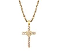 Cupimatch St Benedict Medal Cross Pendant Necklace Silver Unisex Dangle | Raised Medal Details And A Beaded Steel Chain Create A Meaningful Faith Inspired Accent For Unisex Daily Or Worship Wear.