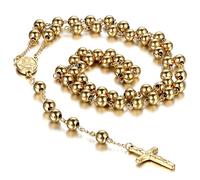 Cupimatch Stainless Steel Cross Necklace: Unisex Rosary Beads Pendant Vintage Necklace Catholic Cross Necklace for Men Women