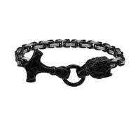 Cupimatch Three-Colour Stainless Steel Viking Bracelet Men's Nordic Mythology Byzantine Chain Cuff Bangle with 3D Mjölnir Thor's Hammer & Wolf Head Gift for Men Father Son, stainless steel