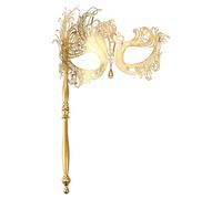 Cupimatch Venetian Masquerade Mask Women: Elegant Venice Glitter Mask with Stem, Hand-Held Half Mask, Fancy Dress Mask with Rhinestones, Vintage Ball Mask, Gift for Halloween, Carnival, Gold