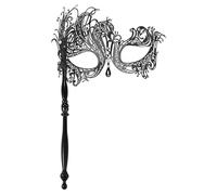 Cupimatch Venetian Masquerade Mask Women: Elegant Venice Glitter Mask with Stem, Hand-Held Half Mask, Fancy Dress Mask with Rhinestones, Vintage Ball Mask, Gift for Halloween, Carnival, Black