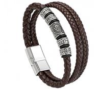 Cupimatch Viking Leather Bracelet Braided Totem Bead Brown
