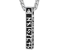 Cupimatch Viking Rune Necklace Men's Stainless Steel Black Silver Celtic Norse Viking Amulet Vintage Viking Jewellery with 3D Bar Pendant for Men Father Son Gift 60 cm, stainless steel