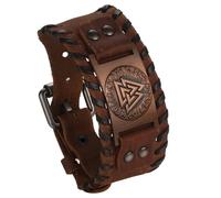 Cupimatch Viking Valknut Leather Bracelet: Adjustable Cuff Unisex Norse Rune Amulet Punk Style Bracelet