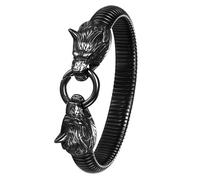 Cupimatch Viking Wolf Chunky Bracelet: Men's Link Bracelets Stainless Steel Norse Charm Bangle Elastic Band for Fathers Day