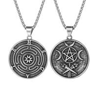 Cupimatch Women Hecate's Wheel Necklace: Double Sided Wiccan Pendant with Triple Moon, Pagan Protection Jewelry