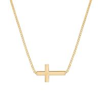 Cupimatch Women Sideways Cross Necklace : Small Dainty Gold Stainless Steel Religious Jewelry Gift