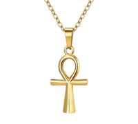 Cupimatch Women's Ankh Cross Necklace: Gold Plated Stainless Steel Egyptian Symbol Pendant, Ancient Egyptian Spiritual Jewelry Gift