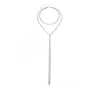 Cupimatch Y-Back Chain Body Necklace: Lariat Slider Beaded Tassel - Sexy Open Back Dress Jewelry Silver for Wedding Bridal Party
