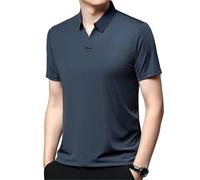 CupitiDU Men’s Casual Lapel Breathable Wrinkle-Free T-Shirt,Summer Moisture Wicking Short Sleeve Business Office Work Tops(Blue,3X-Large)