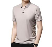CupitiDU Men’s Casual Lapel Breathable Wrinkle-Free T-Shirt,Summer Moisture Wicking Short Sleeve Business Office Work Tops(BGE,M)