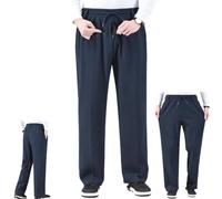 CupitiDU Mens Elasticated Waist Trousers For Elderly,Casual Elderly With Zipper Fly High Waist Comfortable Men's Jogger Pants(Navy Blue,L)