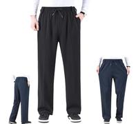 CupitiDU Mens Elasticated Waist Trousers For Elderly,Casual Elderly With Zipper Fly High Waist Comfortable Men's Jogger Pants(Black,L)