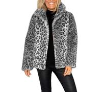 CupitiDU Women's Leopard Print Mid-Length Jacket,2024 Sexy Long Faux Fur Coat,Retro Lapel Warm Overcoat Plus Size Trench Coat,Women's Open Front Leopard Print Cardigan Long Coat(Gray-Short,M)