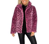 CupitiDU Women's Leopard Print Mid-Length Jacket,2024 Sexy Long Faux Fur Coat,Retro Lapel Warm Overcoat Plus Size Trench Coat,Women's Open Front Leopard Print Cardigan Long Coat(Pink-Short,3X-Large)