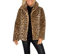 CupitiDU Women's Leopard Print Mid-Length Jacket,2024 Sexy Long Faux Fur Coat,Retro Lapel Warm Overcoat Plus Size Trench Coat,Women's Open Front Leopard Print Cardigan Long Coat(Khaki-Short,M)