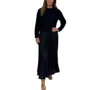 CupitiDU Women's Solid Color Long Sleeve Jumper & Pleated Bottom Dress,Casual Patchwork Long Sleeve Crewneck Pleated Fall Maxi Dresses,Loose Pleated Pullover Dress(Black,XL)
