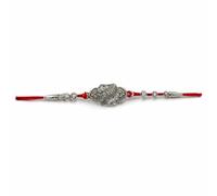 CUPMER Rakhi for Brothers, Silver-Tone Alloy Charm with Crystal Accents on Red Thread, Raksha Bandhan Bracelet
