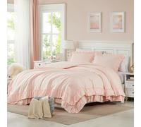 Cupocupa Blush Pink Comforter Set Queen, 3Pcs Comforters Queen Size Ruffle Farmhouse Bedding Sets Queen with Comforter, Lightweight Soft Shabby Chic Bedding Comforter Set Fluffy for All Season