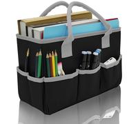 Cupohus Art Organizer Craft Storage Tote Bag with Pockets and Hadles, Oxford Fabric Carrying Caddy for Teacher, Officer, Artist, Students, Traveler, and more - Black with Grey Edge