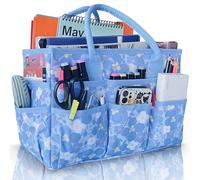 Cupohus Art Organizer Craft Storage Tote Bag with Pockets and Handles, Oxford Fabric Carrying Caddy for Teacher, Officer, Artist, Traveler, and more-Little Blue Flower