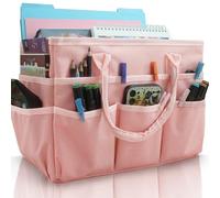 Cupohus Art Organizer Craft Storage Tote Bag with Pockets and Handles, Oxford Fabric Carrying Caddy for Teacher, Officer, Artist, Traveler, and More -Pink