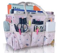 Cupohus Art Organizer Craft Storage Tote Bag with Pockets and Handles, Oxford Fabric Carrying Caddy for Teacher, Officer, Artist, Traveler, and more-Pink Fruit