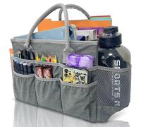 Cupohus Art Organizer Craft Storage Tote Bag with Pockets and Handles, Water Resistance Fabric Carrying Caddy for Kids, Student, Officer, Artist, and more -Grey