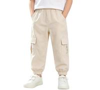 CUPOOD Boys Cargo Trousers with Cargo Pockets Kids Pants UK Age 4-13 Years | Elasticated Drawstring Waist And Cargo Leg Pockets Trousers Tapered Jogger Cuffs Trousers for Outdoor Play