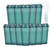 CuppaLifes 475ml Reusable Coffee Cups with Lids, 12 Pack Insulated Plastic Tumblers, Travel Mugs for Hot/Cold Drinks, Smoothie, Takeaway Cups for Adults (12, Dark Green)
