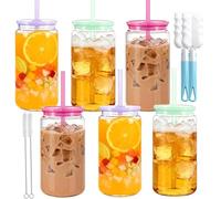 CuppaLifes 500ml Plastic Mason Jars with Lids and Straws, Leak-Proof Reusable Tumblers for Iced Coffee, Cocktails, Smoothies, Juice, Beer, Cold Drinks, 6 Pack (6, Solid)