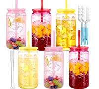 CuppaLifes 500ml Plastic Mason Jars with Lids and Straws, Leak-Proof Reusable Tumblers for Iced Coffee, Cocktails, Smoothies, Juice, Beer & Cold Drinks, 6 Pack (6, Colour)