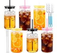 CuppaLifes 500ml Plastic Mason Jars with Lids and Straws, Leak-Proof Reusable Tumblers for Iced Coffee, Cocktails, Smoothies, Juice, Beer, Cold Drinks, 6 Pack (6, Dark)