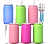 CuppaLifes 500ml Plastic Mason Jars with Lids and Straws, Leak-Proof Reusable Tumblers for Iced Coffee, Cocktails, Smoothies, Juice, Beer, Cold Drinks, 6 Pack (6, Frosted)