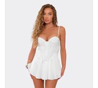 Cupped Detail Flippy Hem Corset Mini Dress In White Satin, Women's Size UK 10