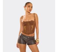 Cupped Detail Structured Corset Top In Chocolate Lace, Women's Size UK Small S