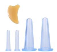 Cupping Glasses Silicone Set, Face Cupping Silicone Vacuum Cup, Silicone Cupping Cup, 4 Pieces, Anti Cellulite Cups, Vacuum Suction Cup with Gua Sha Facial Tool, Face Neck Cupping Massage (Blue)
