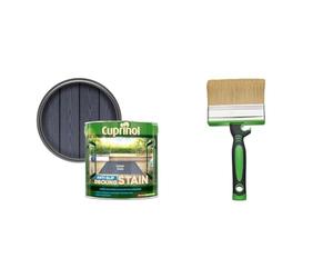 Cuprinol 5122407 UTDSUS25L Anti Slip Decking Stain Urban Slate 2.5 Litre & Fit for The Job 4 inch Large Capacity Shed and Fence Block Brush for Rapid Painting of Sheds & Fence