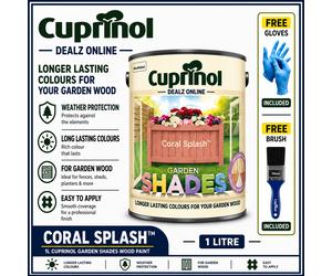 Cuprinol CORAL SPLASH Garden Furniture Paint + FREE BRUSH & GLOVES