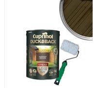 Cuprinol Ducksback- Silver Copse : Shed & Fence Paint 5 Litre| Non Drip, Water Repellent and Frost Defence. Protection for 5 Years. Includes 4" Shed,Fence And Decking Roller (HARVEST BROWN)
