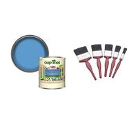 Cuprinol Garden Shades Wood Paint - Cornflower - 1L & Fit For The Job 5 pc Mixed Sizes Paint Brush Set for a Smooth Finish with Emulsion, Gloss