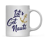 Cups Let's Get Nauti Nautical Theme Anchor Cup Boss 2PCS-330ML | Funny Tea Cup Durable Coffee Cups Work Restaurants