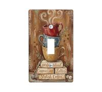 Cups Single Light Switch Cover Plate, Rustic Coffeehouse Steam Coffee Beans Fall Brown Plastic Standard Size Decorative Wall Plates for Home Living Room Bedroom Bathroom Decor (Single)